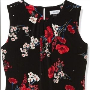 Calvin Klein Black Top with Red and White Floral Pattern